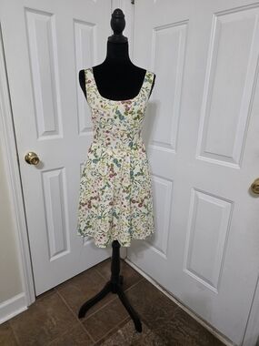 Sincerely Jules Cream Floral Scoop-Neck Mini Dress with Pink & Blue Flowers